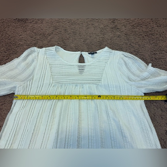 2 FOR $20 Express White Lace Puff Sleeve Blouse Top Peasant Boho 3/4 Sleeve M - Picture 9 of 10